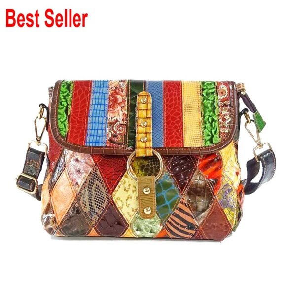 Handbags - Genuine Leather Tote Bag with Adjustable Strap and Multiple Pockets